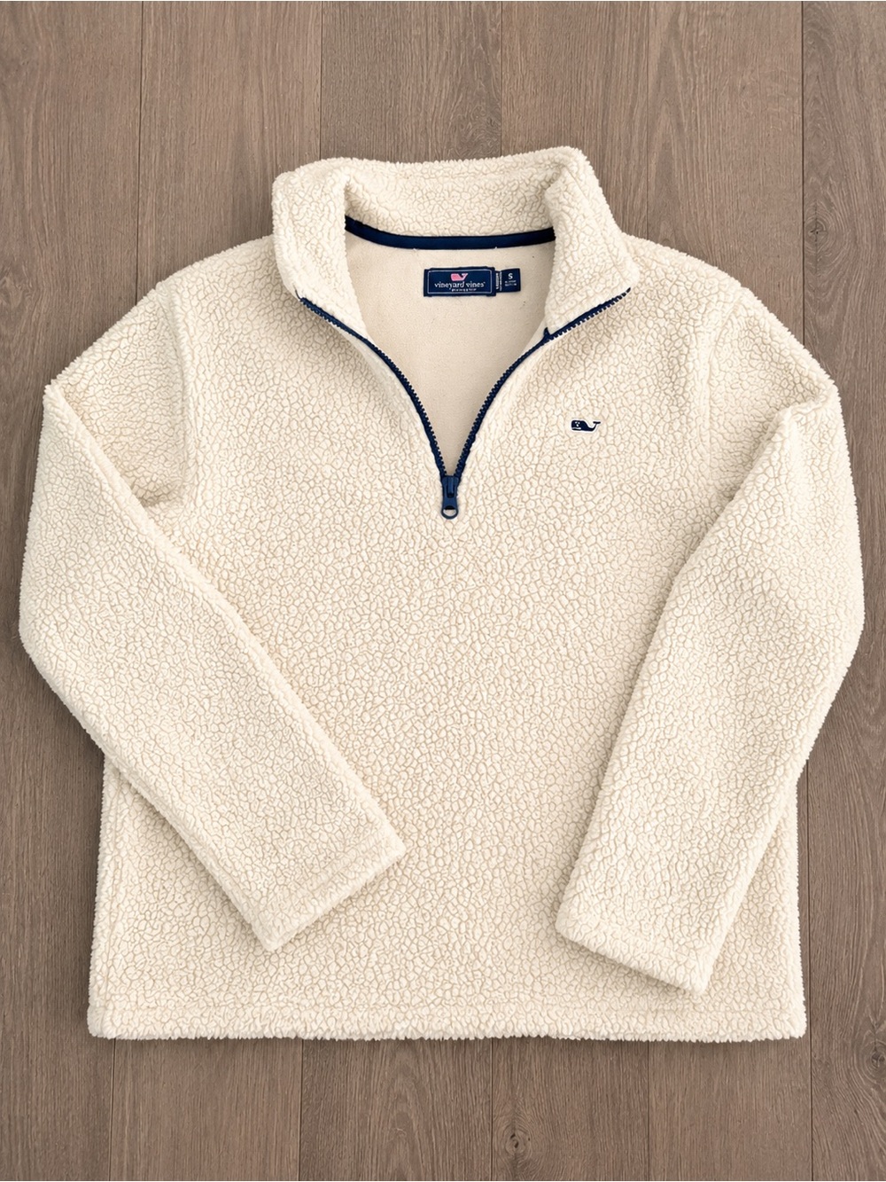 Vineyard Vines Boys Cream Sherpa Quarter-Zip Pullover